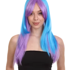 HPO Women's Purple Blue Two Tone Ombre Womens Wig | Party Ready Fancy Cosplay Halloween Wig | Premium Breathable Capless Cap
