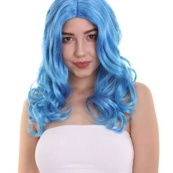HPO Womens Singer Curly Wig | Blue Celebrity Wigs | Premium Breathable Capless Cap