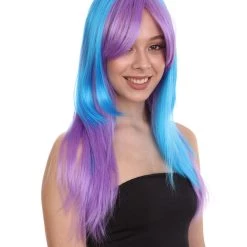 HPO Women's Purple Blue Two Tone Ombre Womens Wig | Party Ready Fancy Cosplay Halloween Wig | Premium Breathable Capless Cap