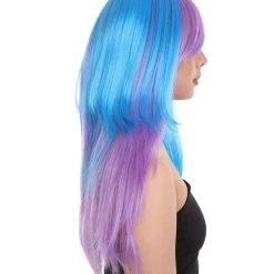 HPO Women's Purple Blue Two Tone Ombre Womens Wig | Party Ready Fancy Cosplay Halloween Wig | Premium Breathable Capless Cap