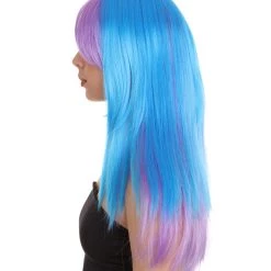 HPO Women's Purple Blue Two Tone Ombre Womens Wig | Party Ready Fancy Cosplay Halloween Wig | Premium Breathable Capless Cap
