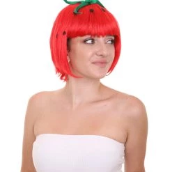 HPO Strawberry Womens Wig | Fruit Party Ready Fancy Cosplay Halloween Wig | Premium Breathable Capless Cap