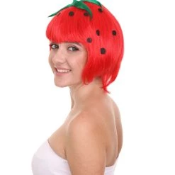HPO Strawberry Womens Wig | Fruit Party Ready Fancy Cosplay Halloween Wig | Premium Breathable Capless Cap