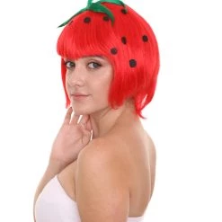 HPO Strawberry Womens Wig | Fruit Party Ready Fancy Cosplay Halloween Wig | Premium Breathable Capless Cap
