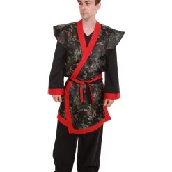 HPO Adult Men's Deluxe Samurai Embroidery Japanese Asian Robe Costume | Multicolor Cosplay Costume