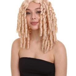 HPO Film Star Long Spiral Curls Womens Wig | Blonde Fancy Character Cosplay Halloween Wig | Premium Breathable Capless Cap
