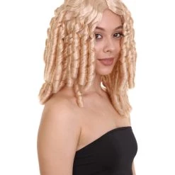 HPO Film Star Long Spiral Curls Womens Wig | Blonde Fancy Character Cosplay Halloween Wig | Premium Breathable Capless Cap