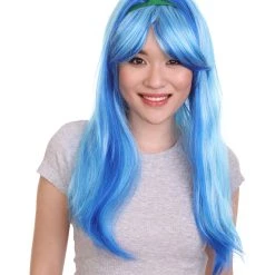 HPO Cosplay Monster Womens Wig | Neon Sky Blue Cosplay Halloween Wig | Premium Breathable Capless Cap