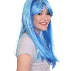 HPO Cosplay Monster Womens Wig | Neon Sky Blue Cosplay Halloween Wig | Premium Breathable Capless Cap