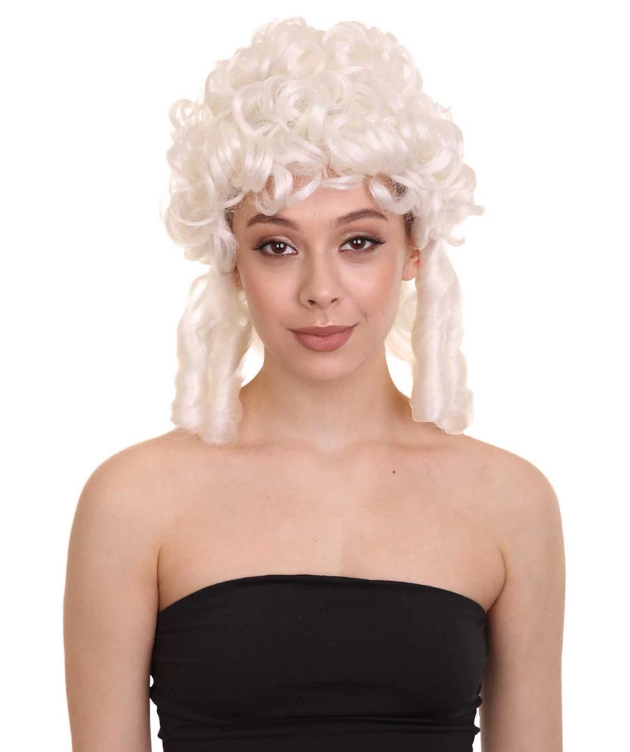 HPO Womens Colonial Lady Curly Wig | White Historical Wig | Premium Breathable Capless Cap Women's 1 HPO Womens Colonial Lady Curly Wig | White Historical Wig | Premium Breathable Capless Cap Women's