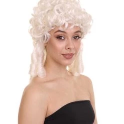 HPO Womens Colonial Lady Curly Wig | White Historical Wig | Premium Breathable Capless Cap Women's 13 HPO Womens Colonial Lady Curly Wig | White Historical Wig | Premium Breathable Capless Cap Women's