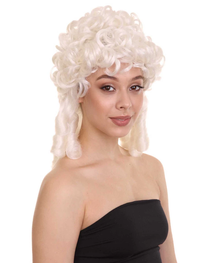 HPO Womens Colonial Lady Curly Wig | White Historical Wig | Premium Breathable Capless Cap Women's 6 HPO Womens Colonial Lady Curly Wig | White Historical Wig | Premium Breathable Capless Cap Women's