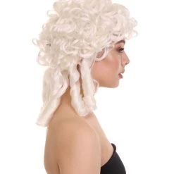 HPO Womens Colonial Lady Curly Wig | White Historical Wig | Premium Breathable Capless Cap Women's 12 HPO Womens Colonial Lady Curly Wig | White Historical Wig | Premium Breathable Capless Cap Women's