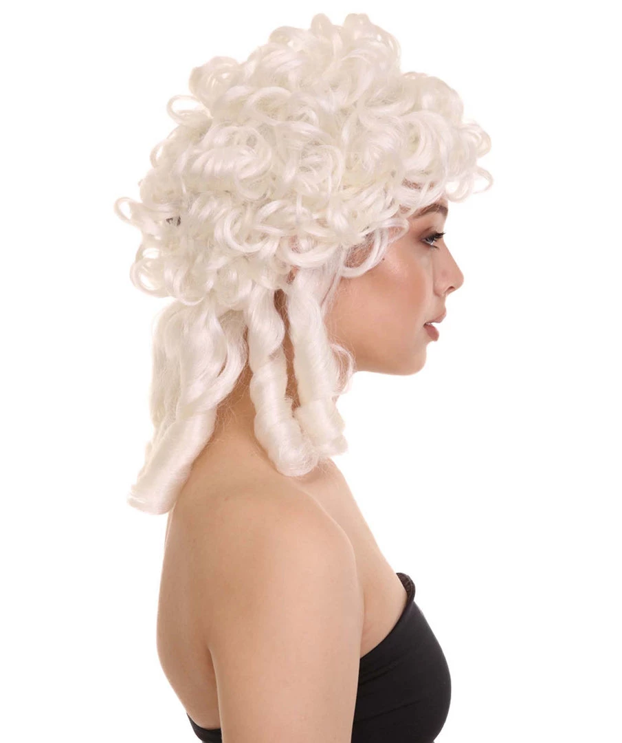 HPO Womens Colonial Lady Curly Wig | White Historical Wig | Premium Breathable Capless Cap Women's 5 HPO Womens Colonial Lady Curly Wig | White Historical Wig | Premium Breathable Capless Cap Women's