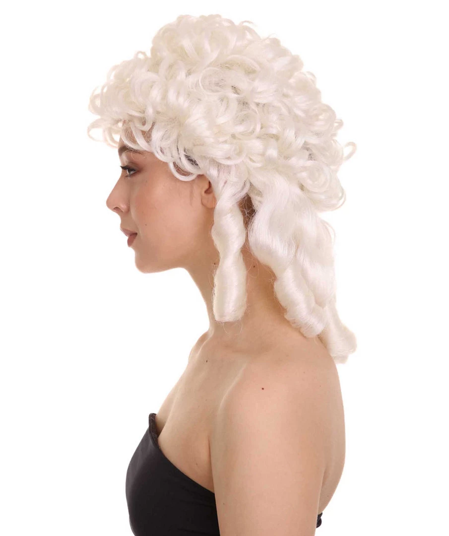 HPO Womens Colonial Lady Curly Wig | White Historical Wig | Premium Breathable Capless Cap Women's 3 HPO Womens Colonial Lady Curly Wig | White Historical Wig | Premium Breathable Capless Cap Women's