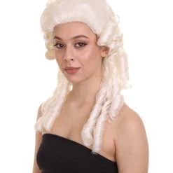 HPO Women's Womens Colonial Lady Wig | White Historical Wigs | Premium Breathable Capless Cap