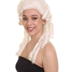 HPO Women's Womens Colonial Lady Wig | White Historical Wigs | Premium Breathable Capless Cap
