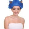HPO Women's Spiked Long Blue Cosplay Hedgehog Wig With Ears - Capless Cap Design