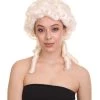 HPO Women's Colonial Lady Curly Wigs | White Historical Cosplay Wigs | Premium Breathable Capless Cap
