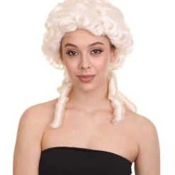 HPO Women's Colonial Lady Curly Wigs | White Historical Cosplay Wigs | Premium Breathable Capless Cap