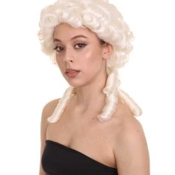 HPO Women's Colonial Lady Curly Wigs | White Historical Cosplay Wigs | Premium Breathable Capless Cap