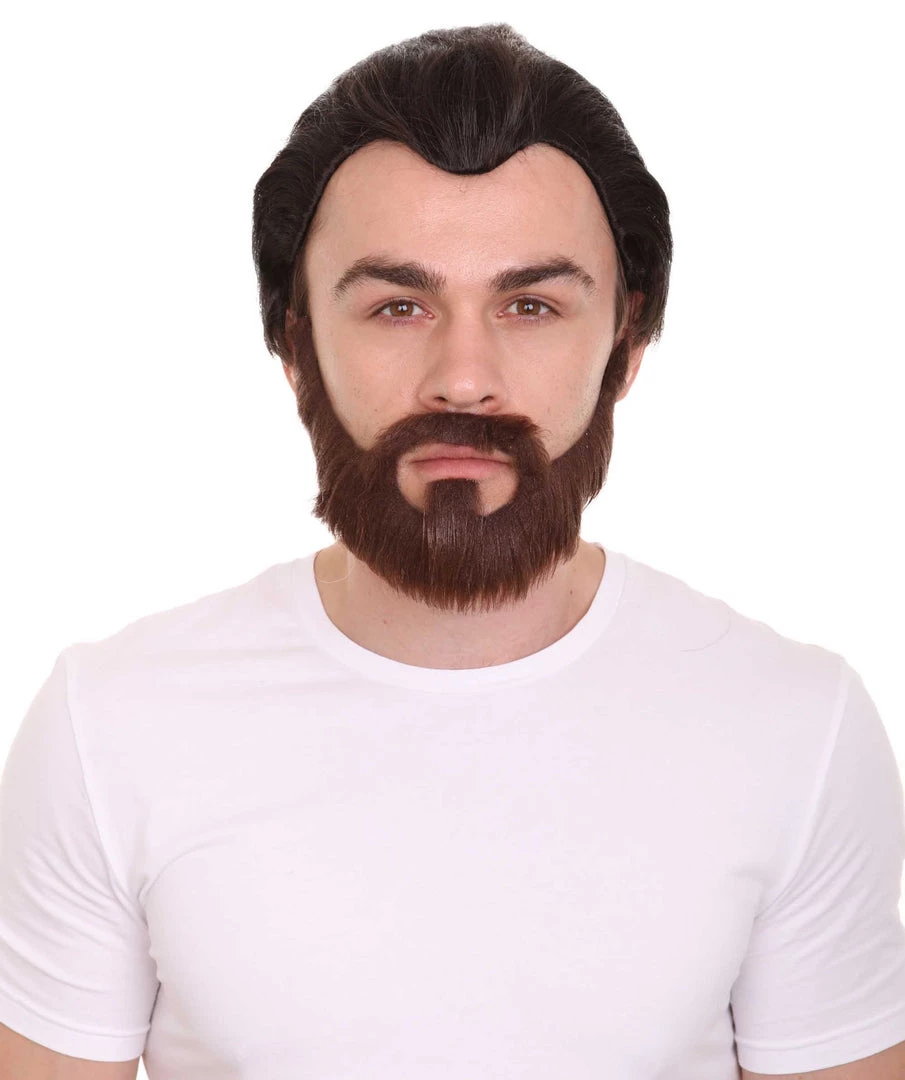 HPO Men's Mens Horror Movie Dk. Brown Wig And Full Beard | TV/Movie Wigs | Premium Breathable Capless Cap 2 HPO Men's Mens Horror Movie Dk. Brown Wig And Full Beard | TV/Movie Wigs | Premium Breathable Capless Cap