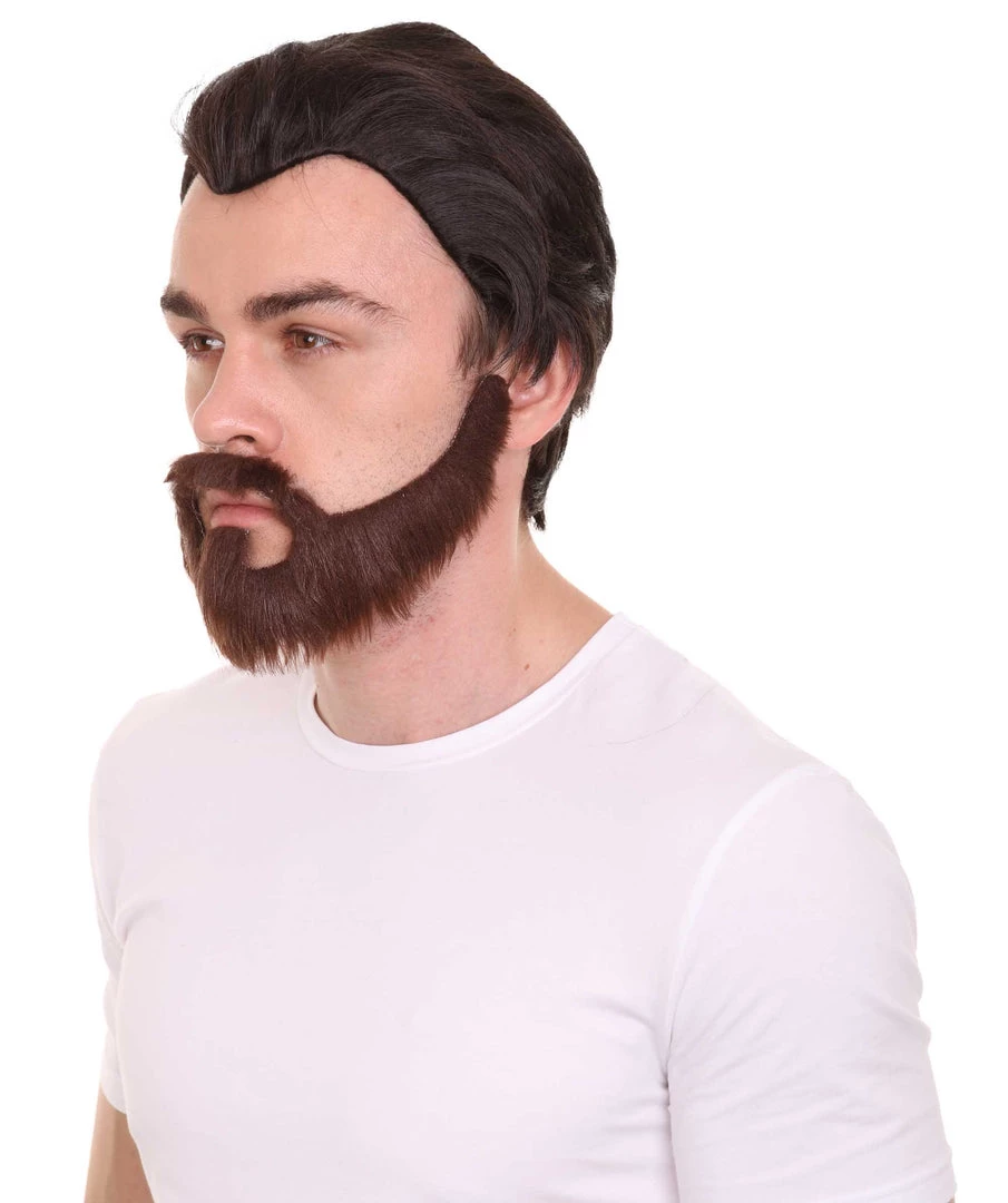 HPO Men's Mens Horror Movie Dk. Brown Wig And Full Beard | TV/Movie Wigs | Premium Breathable Capless Cap 3 HPO Men's Mens Horror Movie Dk. Brown Wig And Full Beard | TV/Movie Wigs | Premium Breathable Capless Cap