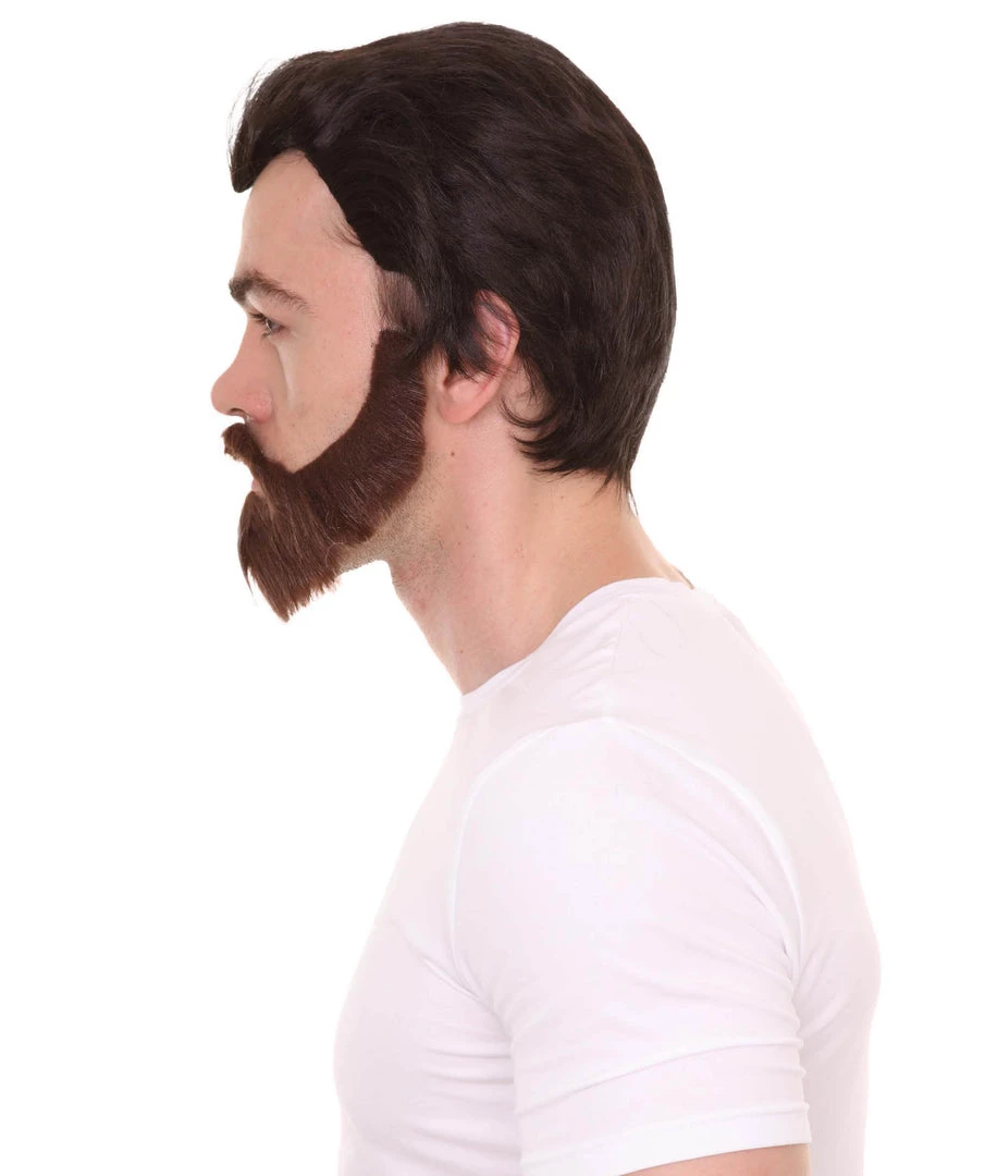 HPO Men's Mens Horror Movie Dk. Brown Wig And Full Beard | TV/Movie Wigs | Premium Breathable Capless Cap 4 HPO Men's Mens Horror Movie Dk. Brown Wig And Full Beard | TV/Movie Wigs | Premium Breathable Capless Cap