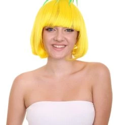 HPO Pineapple Unisex Wig | Yellow Fruit Party Ready Fancy Cosplay Halloween Wig | Premium Breathable Capless Cap