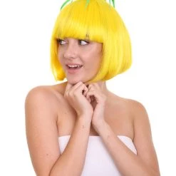 HPO Pineapple Unisex Wig | Yellow Fruit Party Ready Fancy Cosplay Halloween Wig | Premium Breathable Capless Cap