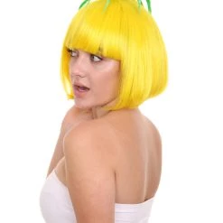 HPO Pineapple Unisex Wig | Yellow Fruit Party Ready Fancy Cosplay Halloween Wig | Premium Breathable Capless Cap