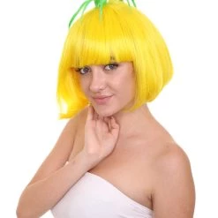 HPO Pineapple Unisex Wig | Yellow Fruit Party Ready Fancy Cosplay Halloween Wig | Premium Breathable Capless Cap