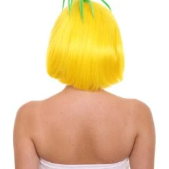 HPO Pineapple Unisex Wig | Yellow Fruit Party Ready Fancy Cosplay Halloween Wig | Premium Breathable Capless Cap