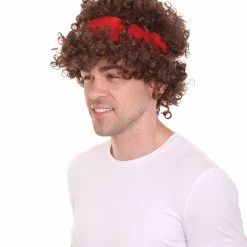 HPO Kids Hippie 'Fro Real With Headband Wig | Brown Curly Cosplay Halloween Wig | Premium Breathable Capless Cap