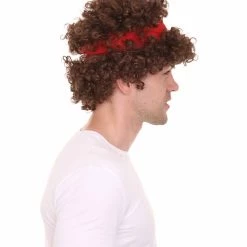 HPO Kids Hippie 'Fro Real With Headband Wig | Brown Curly Cosplay Halloween Wig | Premium Breathable Capless Cap