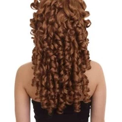 HPO Womens Colonial Lady Wig | Brown Curly Historical Wigs | Premium Breathable Capless Cap Women's
