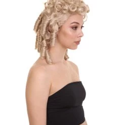 HPO Women Colonial Historical Curly Wig | Light Brown Cosplay Wig | Premium Breathable Capless Cap Women's
