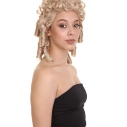 HPO Women Colonial Historical Curly Wig | Light Brown Cosplay Wig | Premium Breathable Capless Cap Women's
