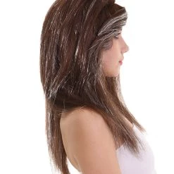HPO Women's 60's Brunette Bouffant With Silver Tinsel Highlights | Halloween Rave Wig | Premium Breathable Capless Cap