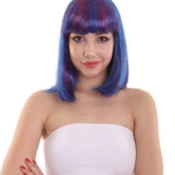 FLAGWIGS Bright Blue Bob With Blue Tinsel | Sparkly Celebrity Halloween Wig | Premium Capless Cap Women's