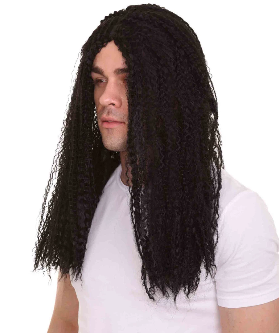 HPO Rock Curly Mens Wig | Black Long Cosplay Halloween Wig | Premium Breathable Capless Cap 2 HPO Rock Curly Mens Wig | Black Long Cosplay Halloween Wig | Premium Breathable Capless Cap