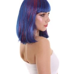 FLAGWIGS Bright Blue Bob With Blue Tinsel | Sparkly Celebrity Halloween Wig | Premium Capless Cap Women's