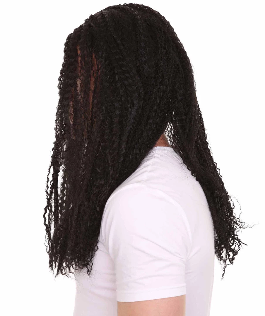 HPO Rock Curly Mens Wig | Black Long Cosplay Halloween Wig | Premium Breathable Capless Cap 3 HPO Rock Curly Mens Wig | Black Long Cosplay Halloween Wig | Premium Breathable Capless Cap
