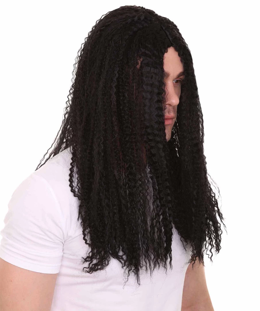 HPO Rock Curly Mens Wig | Black Long Cosplay Halloween Wig | Premium Breathable Capless Cap 5 HPO Rock Curly Mens Wig | Black Long Cosplay Halloween Wig | Premium Breathable Capless Cap