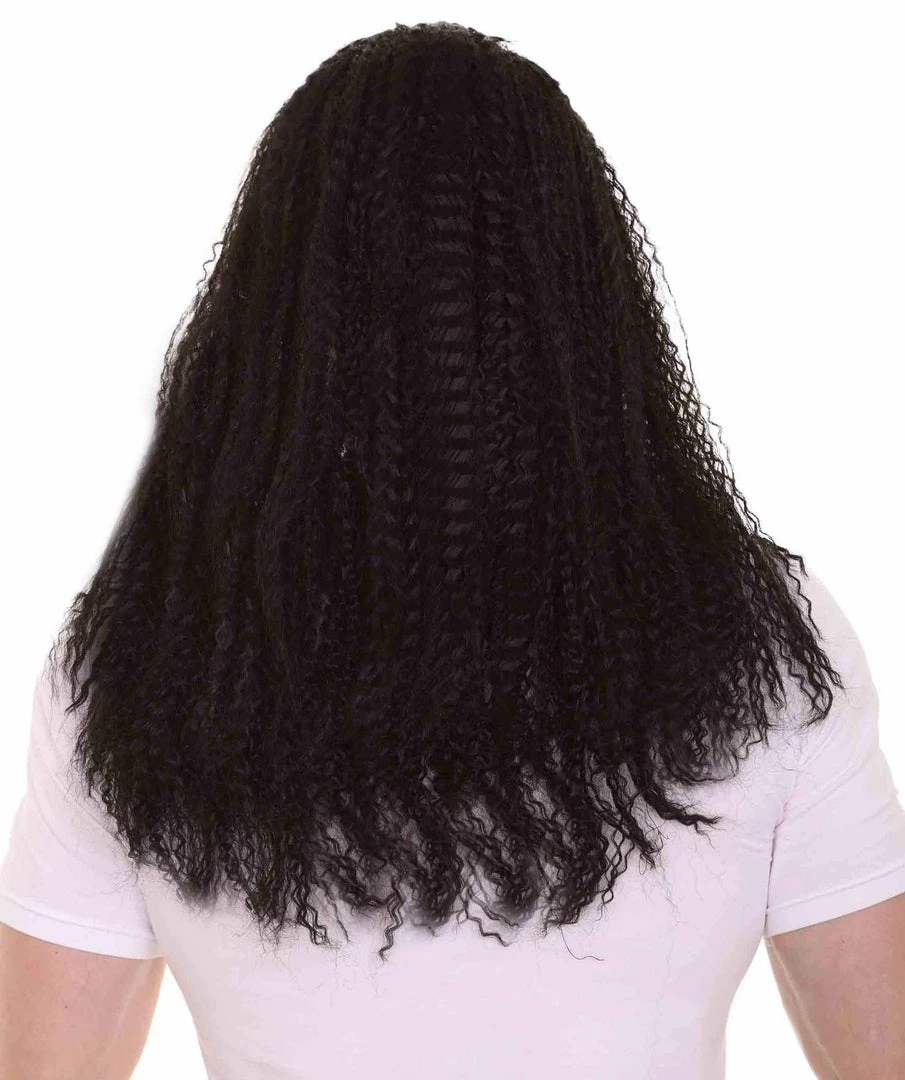 HPO Rock Curly Mens Wig | Black Long Cosplay Halloween Wig | Premium Breathable Capless Cap 4 HPO Rock Curly Mens Wig | Black Long Cosplay Halloween Wig | Premium Breathable Capless Cap