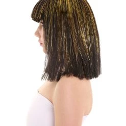 HPO Women's Cleopatra Bob With Gold Tinsel Highlights | Halloween Rave Wig 11 HPO Women's Cleopatra Bob With Gold Tinsel Highlights | Halloween Rave Wig