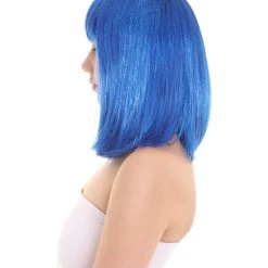 FLAGWIGS Women's Bright Blue Bob With Blue Tinsel | Sparkly Celebrity Halloween Wig | Premium Capless Cap