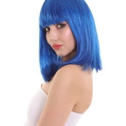 FLAGWIGS Women's Bright Blue Bob With Blue Tinsel | Sparkly Celebrity Halloween Wig | Premium Capless Cap
