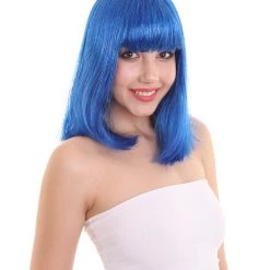 FLAGWIGS Women's Bright Blue Bob With Blue Tinsel | Sparkly Celebrity Halloween Wig | Premium Capless Cap