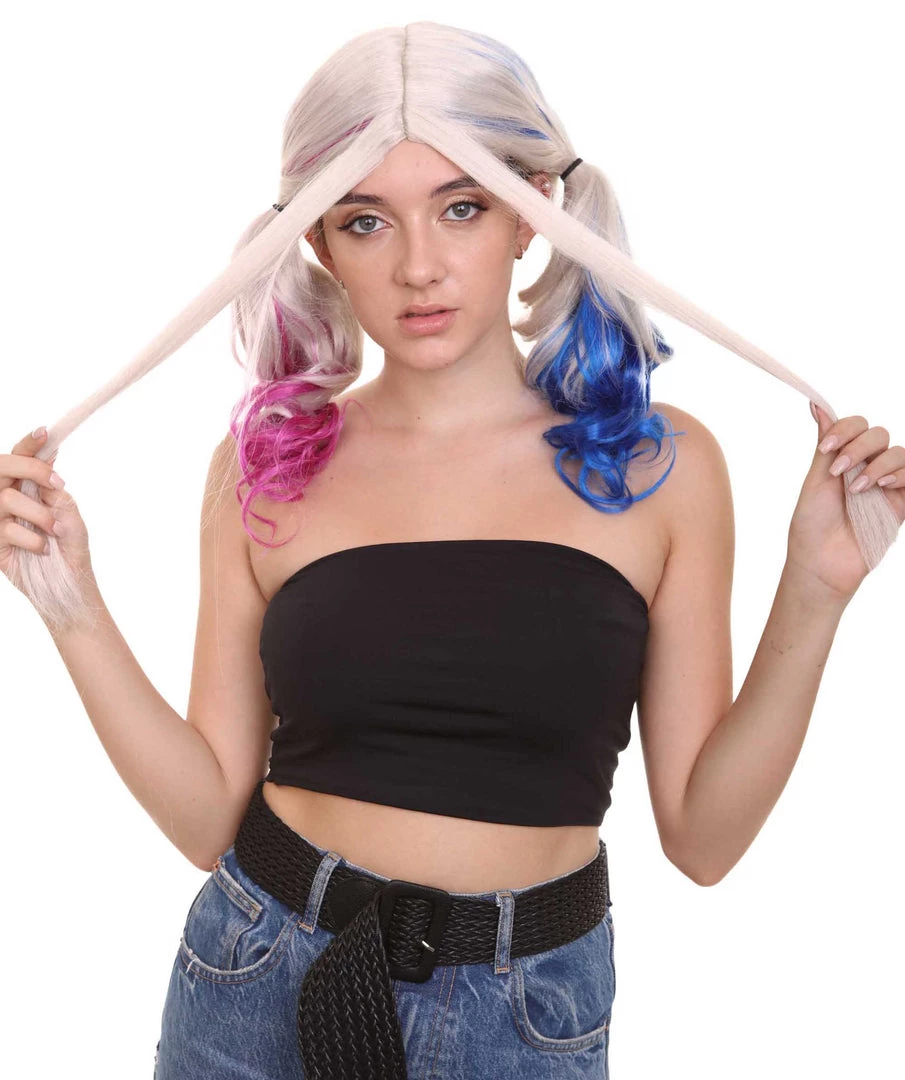 HPO Villain Womens Wig | White Pink Blue Ponitail Wig | Premium Breathable Capless Cap Women's 1 HPO Villain Womens Wig | White Pink Blue Ponitail Wig | Premium Breathable Capless Cap Women's